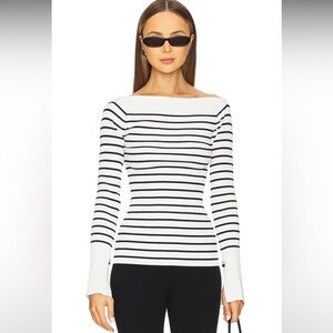 A.L.C. Striped Ribbed Anya Top in Off White & Dark Sapphire Blouse😍